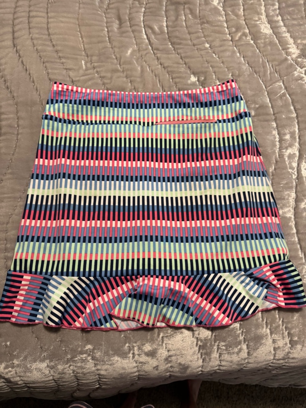 Golftini Striped Ruffle Hem Women's Golf   Skirt - Pink, Navy & Mint